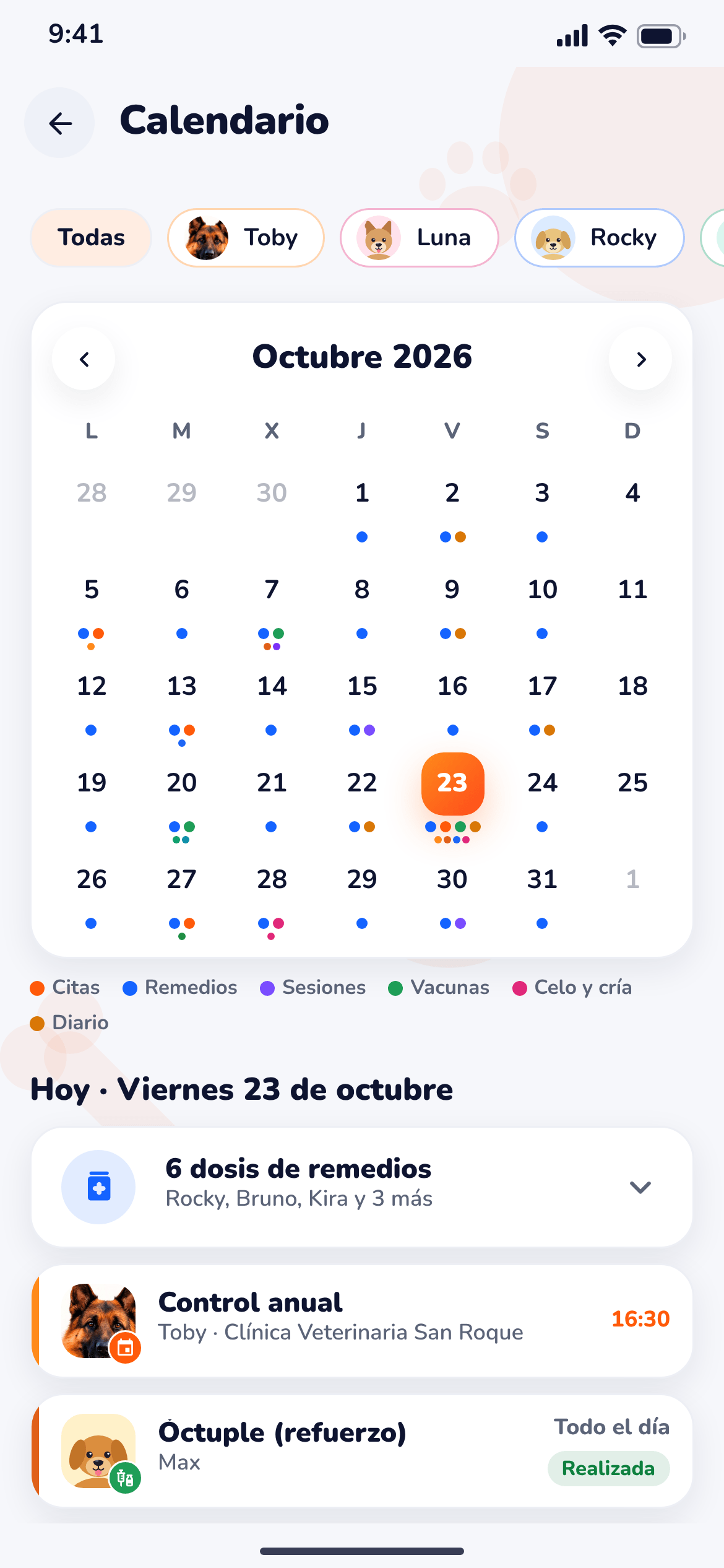 Captura de BamPet: Calendario