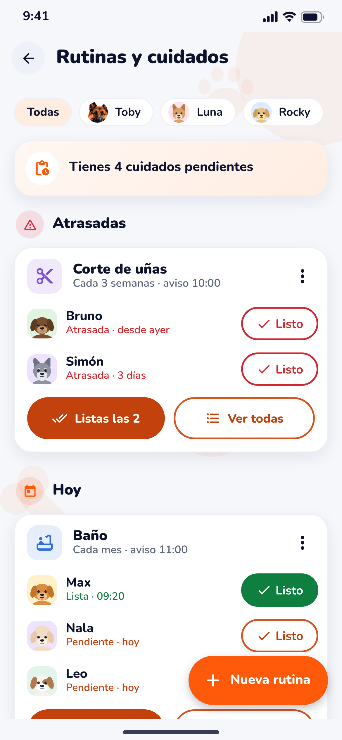 Captura de BamPet: Rutinas de cuidado